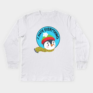 Funny Penguin I Hate Everything Kids Long Sleeve T-Shirt